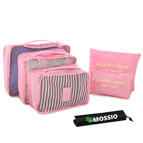 Packing Cubes Set,Mossio Waterproof 3 Packing Cubes and 3 Pouches Light Pink