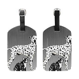 GIOVANIOR Black And White Dog Cat Print PU Leather Luggage Bag Tags Suitcase Labels,1 Pcs