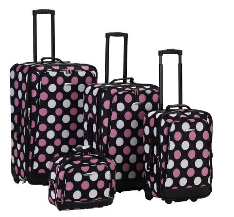 Rockland Luggage 4 Piece Printed Luggage Set, Mulpink Dots, Medium