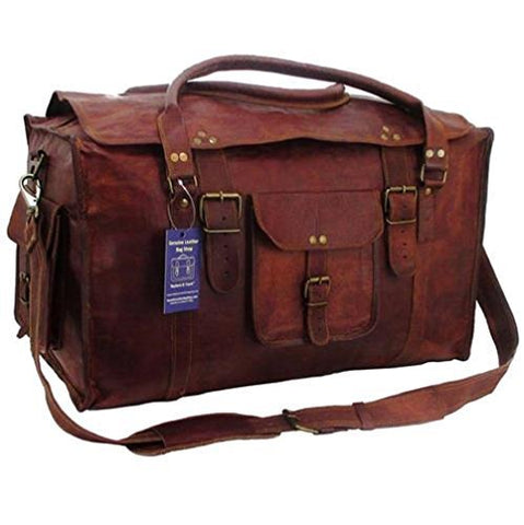 21 Inch Mens Retro Style Carry on Luggage Flap Duffel Leather Duffel Bag By TOM&CLOVERS BAGS