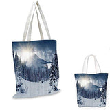 Winter Decorations canvas messenger bag Epic Panorama of Winter Veil over Trees and Sun Beams in