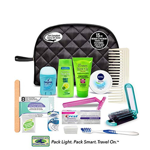 Convenience Kits International Women's Premium 15-Piece Assembled Kit with Travel Size Necessities, Featuring: Fructis Hair Prodcuts
