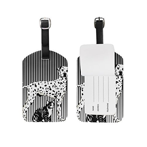 GIOVANIOR Black And White Dog Cat Print PU Leather Luggage Bag Tags Suitcase Labels,1 Pcs