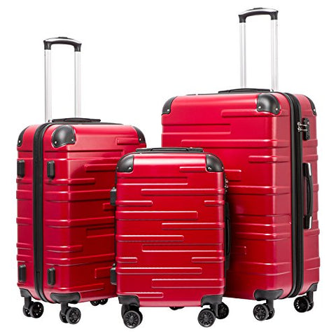 Coolife Luggage Expandable Suitcase 3 Piece Set with TSA Lock Spinner 20in24in28in (red)