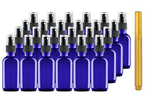 Culinaire 24 Pack Of 2 oz Blue Glass Bottles with Spray Tops and Gold Glass Pen