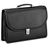 Jack Georges [Personalized Initials Embossing] Platinum Double Gusset Flap Over Leather Briefcase in Black