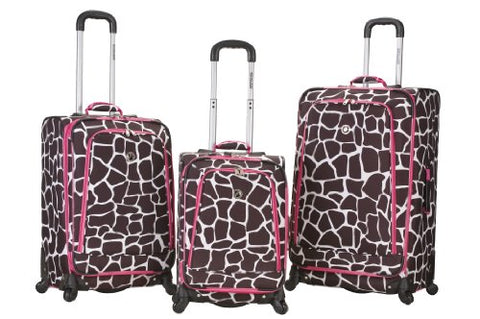 Rockland Luggage Fusion 3 Piece Luggage Set, Pink Giraffe, Medium