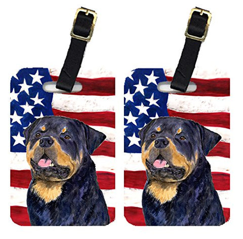 Caroline'S Treasures Ss4009Bt Pair Of Usa American Flag With Rottweiler Luggage Tags , Large,