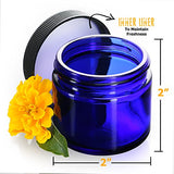 Pack of 24-2 Oz Small Glass Jars with Air-tight Lids - Empty Little Glass Refillable Cosmetic Containers with Labels - Cobalt Blue - BPA Free (24 Pack)