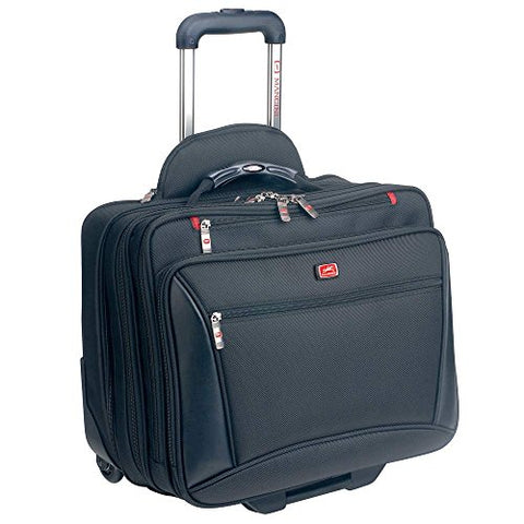 Mancini CompuTraveller-Wheeled Laptop Briefcase w/Clothing Compartment in Black