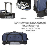 Travelers Club 36" ADVENTURE Double Packing Compartment Rolling Duffel, Navy with Gray Color Option