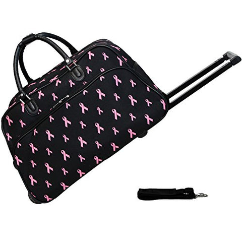 World Traveler 21-Inch Carry-On Rolling Duffel Bag, Pink Ribbon
