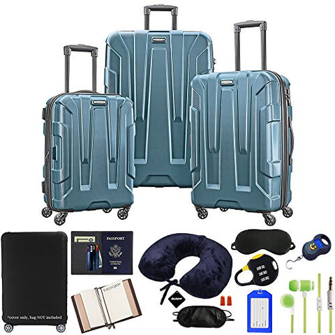 Samsonite 102691-2824 Centric 3pc Nested Hardside 20/24/28 Luggage Set - Teal Bundle w/Luggage Accessory Kit (10 Item)