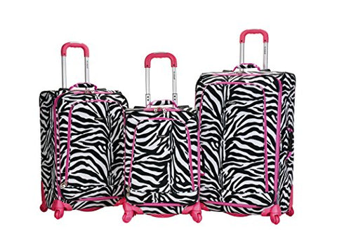 Rockland Luggage Fusion 3 Piece Luggage Set, Pink Zebra, Medium