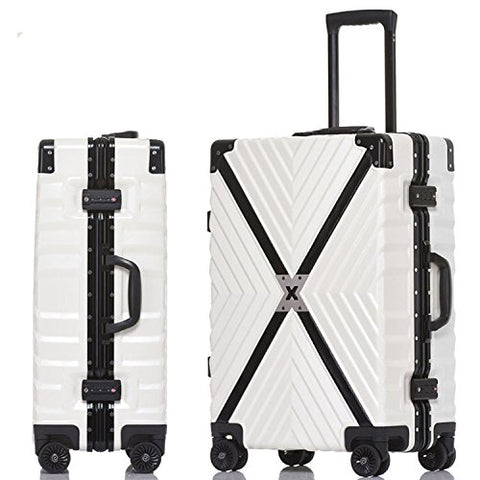 Sondre X Luggage Rolling Wheels Old Fashion Trunk Suitcase PC ABS Spinner Hardshell Carry On with TSA Lock 20" 24" 26" 29"(White)