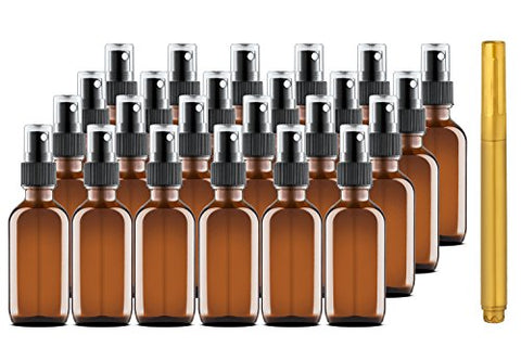 Culinaire 24 Pack Of 2 oz Amber Glass Bottles with Spray Tops and Gold Glass Pen