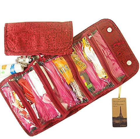 Utrax Travel Cosmetic Bag Roll Up Makeup Toiletry Bags Organizer With Four Compartments Red