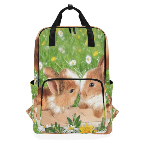 Backpack Two Cute Rabbits In The Garden Laptop Bag 14 Inch Lightweight for Men/Women