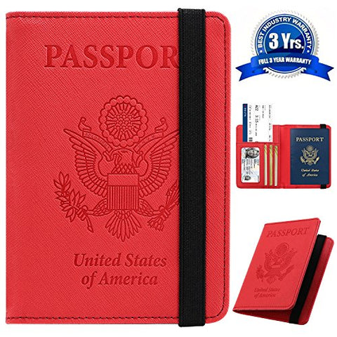 Passport Holder Cover Wallet Case - DESERTI BRANDS Leather RFID Blocking For Women Men - Red