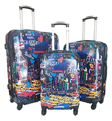 3Pc Luggage Set Hardside Rolling 4Wheel Spinner Carryon Travel Case Poly City