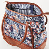 Fit & Fresh Voyager Commuter Bag, Carry On Travel Tote, Zippered Shoulder Bag (Navy Orange Paisley)