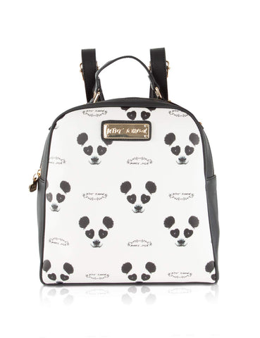 Betsey Johnson Kitch Panda Print Medium School Backpack Tote Bag - Cream