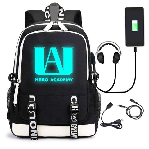PIESWEETY My Hero Academia Luminous Backpack Anime no Hero Academia Cosplay with USB Charging Port, Unisex Fashion Bookbag Daypack Travel Hero Academia Laptop Backpack (Black)