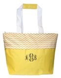 Jumbo Zipper Top Summer Beach Tote Bag - Personalization Available (Golden Yellow Embroidery Monogram)
