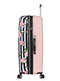 Betsey Johnson 30 Inch Checked Luggage Collection - Expandable Scratch Resistant (ABS + PC) Hardside Suitcase - Designer Lightweight Bag with 8-Rolling Spinner Wheels (Stripe Roses)
