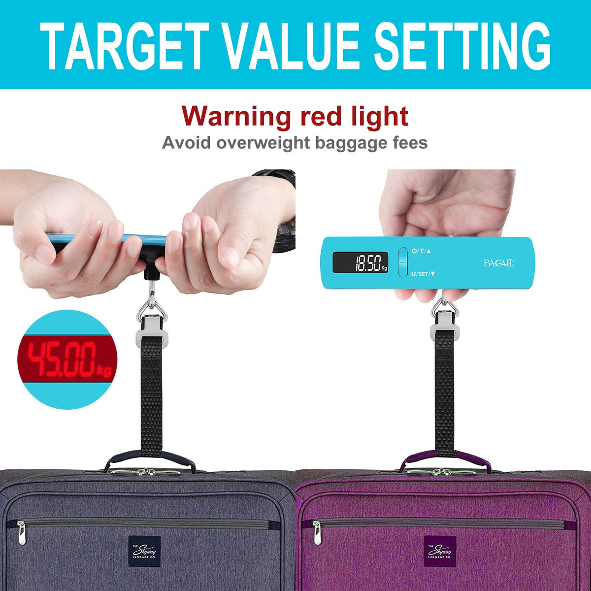 BAGAIL Digital Luggage Scale, Hanging Baggage Scale and Digital Luggage  Scale with Temperature (2 Set) - Yahoo Shopping