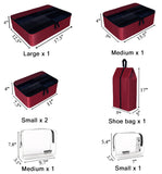 YAMIU Packing Cubes 7-Pcs Travel Organizer Accessories with Shoe Bag and 2 Toiletry Bags(Wine Red)