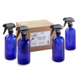 16oz Empty Cobalt Blue Glass Spray Bottles w/Labels and Caps- Mist & Stream Sprayer - BPA Free - Boston Round Heavy Duty Bottle - For Essential Oils, Cleaning, Kitchen, Hair, Perfumes (4 Pack)