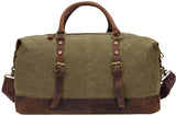 Duffel Bag, Berchirly 21" Large Canvas Leather Travel Sports Gym Bag Toiletry Bag Shoulder Carryon Luggage for Men Women - Army Green