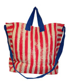 101 BEACH - 2 IN 1 Cross-Over Large Tote Bag - Custom Embroidery (Red Stripe - Blue Trim)