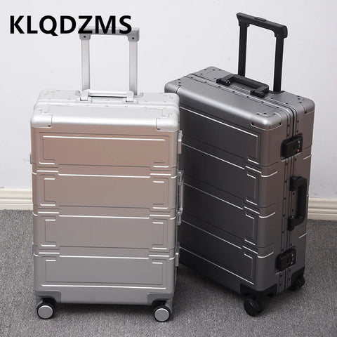 KLQDZMS 20"24"26"28" Inch Multifunctional All-Metal Aluminum-Magnesium Alloy Suitcase Unisex Cabin Lightweight Carry-On Luggage