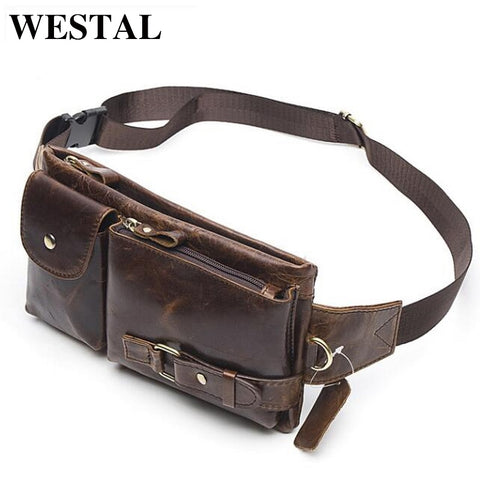 Westal Genuine Leather Waist Packs Fanny Pack Belt Bag Phone Pouch Bags Travel Waist Pack Male