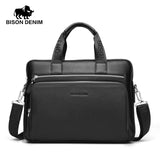 Bison Denim Genuine Leather Briefcases 14" Laptop Handbag Men'S Business Crossbody Bag