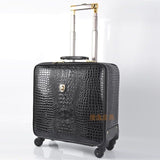 Unisex Pu Leather Crocodile Pattern Spinner Carry-On Luggage High Quality Pull-On Luggage Cases
