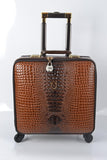 Unisex Pu Leather Crocodile Pattern Spinner Carry-On Luggage High Quality Pull-On Luggage Cases