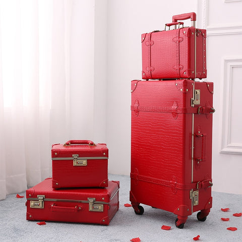 2018 New Red Luggage Crocodile Skin Suitcase Girls Travel Luggage Rolling Spinner Tsa Lock Safety