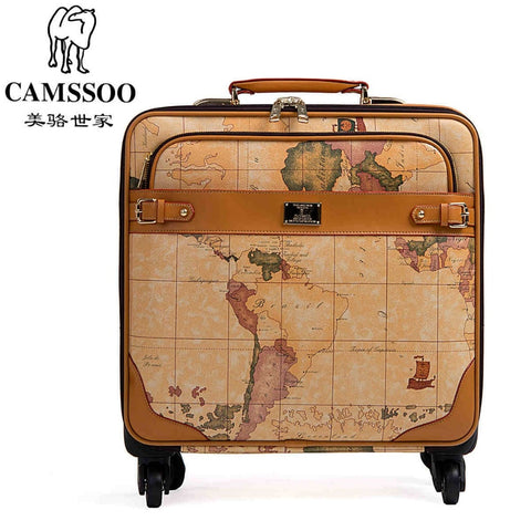 New Fashion!Female/Male Vintage World Map Travel Luggage Bags Sets,16 20 22 24Inches Retro