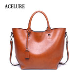Acelure Women Bucket Bag Oil Wax Women Leather Handbags Big Tote Famous Brands High Capacity Female