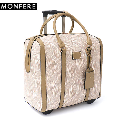 Monfere Large Fashion Women Carry-Ons Travel Bag Vegan Leather Print Trolley Luggage Overnight