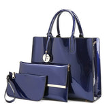 3 Sets High Quality Patent Leather Women Handbags Luxury Brands Tote Bag+Ladies Shoulder Bag+Clutch