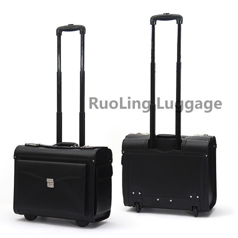 Carrylove Genuine Leather Rolling Luggage Spinner Men Business Suitcase Wheels Carry On Trolley