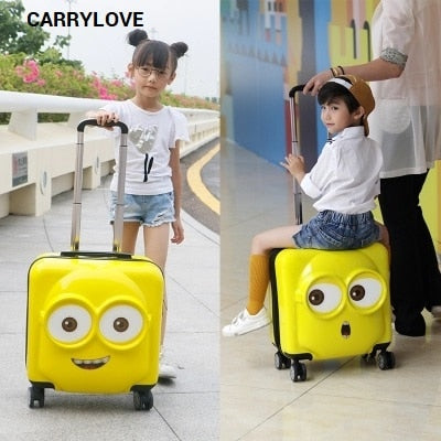 Carrylove Cartoon Luggage Series 18/20 Inch Handbag+Rolling Minions Luggage Spinner Brand Travel