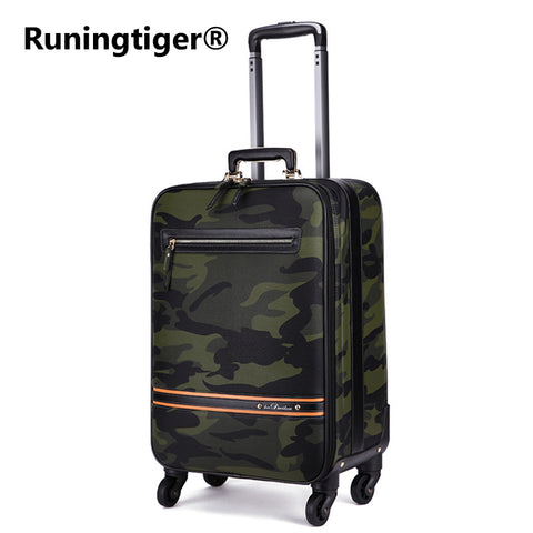 New Rolling Luggage Bag,Camo Pu Leather Travel Suitcase,Commercial Trolley Case,Fashion Wheels