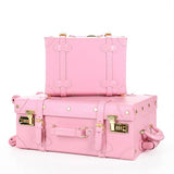 Fashion!Lovely Girl Pu Leather Travel Luggage Set,Full Pink Vintage Trolley Luggage For