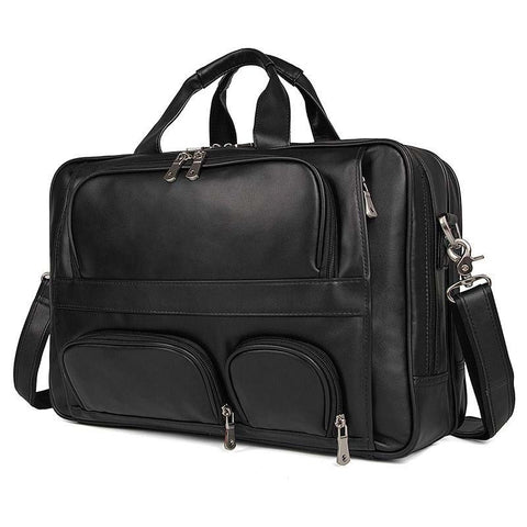 Computer Bag Guarantee Real Leather Briefcases 17 Inch Laptop Bag Leather Black Men'S Handbag