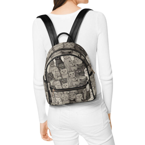 Cat Print  Casual PU Backpack